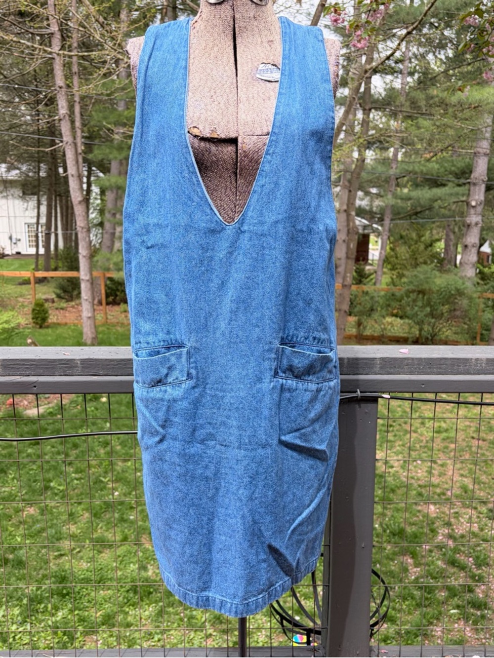 Vintage 80’s/90’s FADS Blue Denim Boxy Sleeveless Deep V-neck Mini Dress